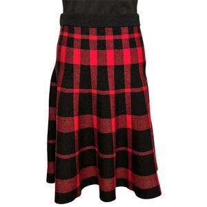 Grace Elements Black Red Plaid Knit Flare Skirt Medium Preppy Holiday